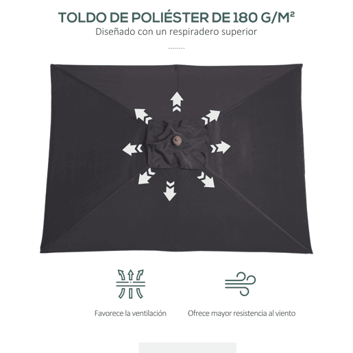 Outsunny Chapéu de Sol de Jardim 200x150x230 cm Chapéu de Sol Retangular Inclinável com Polia Duplo Teto e Mastro Desmontável de Madeira para Terraço Pátio Cinzento Escuro