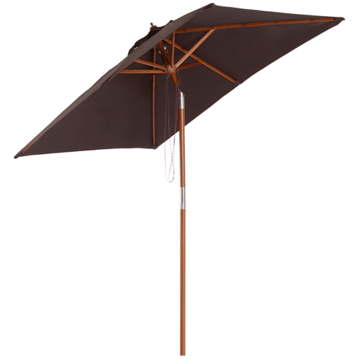 Outsunny Chapéu de Sol de Jardim 200x150x230 cm Chapéu de Sol Retangular Inclinável com Polia Duplo Teto e Mastro Desmontável de Madeira para Terraço Pátio Marrom