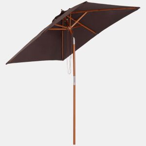 Outsunny Chapéu de Sol de Jardim 200x150x230 cm Chapéu de Sol Retangular Inclinável com Polia Duplo Teto e Mastro Desmontável de Madeira para Terraço Pátio Marrom