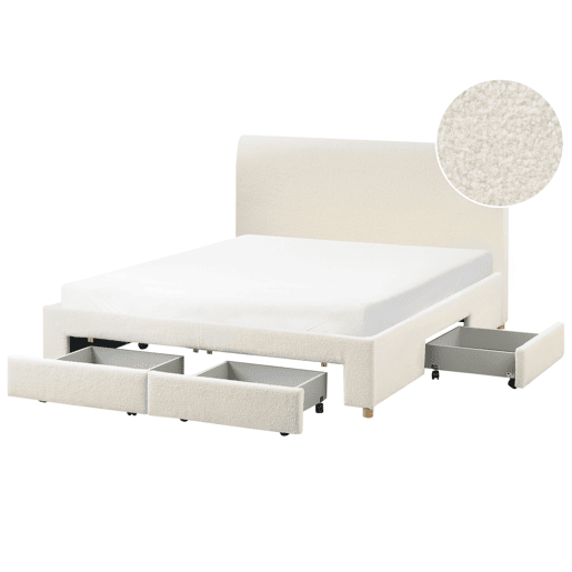 Cama com gavetas de arrumação Bouclé SOUTRIN 160 x 200 cm Branco creme