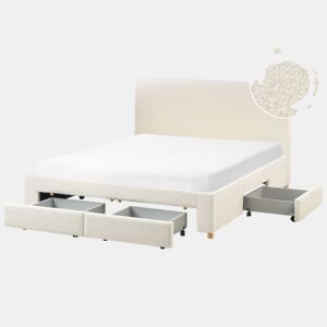 Cama com gavetas de arrumação Bouclé SOUTRIN 160 x 200 cm Branco creme