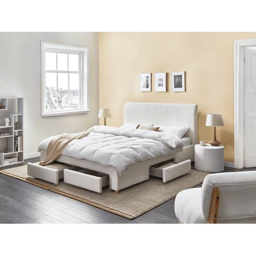 Cama com gavetas de arrumação Bouclé SOUTRIN 160 x 200 cm Branco creme