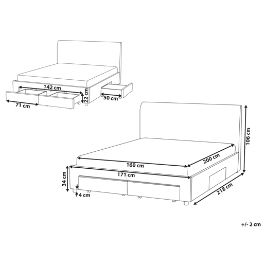 Cama com gavetas de arrumação Bouclé SOUTRIN 160 x 200 cm Branco creme