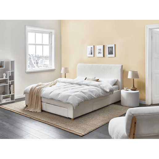 Cama com gavetas de arrumação Bouclé SOUTRIN 160 x 200 cm Branco creme
