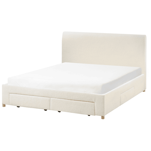 Cama com gavetas de arrumação Bouclé SOUTRIN 160 x 200 cm Branco creme