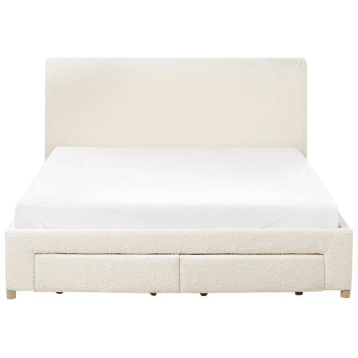 Cama com gavetas de arrumação Bouclé SOUTRIN 160 x 200 cm Branco creme