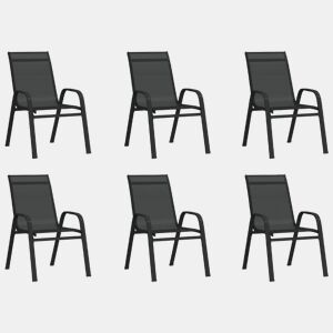 vidaXL Cadeiras de jardim empilháveis 6 pcs textilene preto