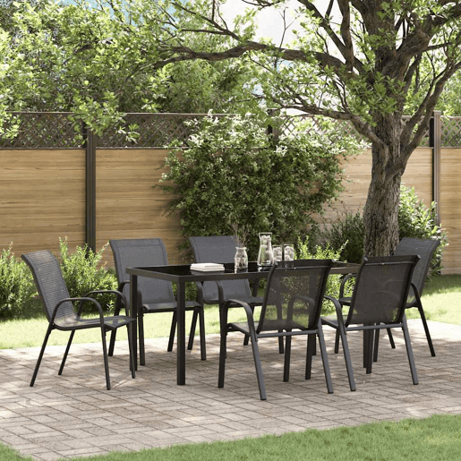 vidaXL Cadeiras de jardim empilháveis 6 pcs textilene preto vidaXL Cadeiras de jardim empilháveis 6 pcs textilene preto