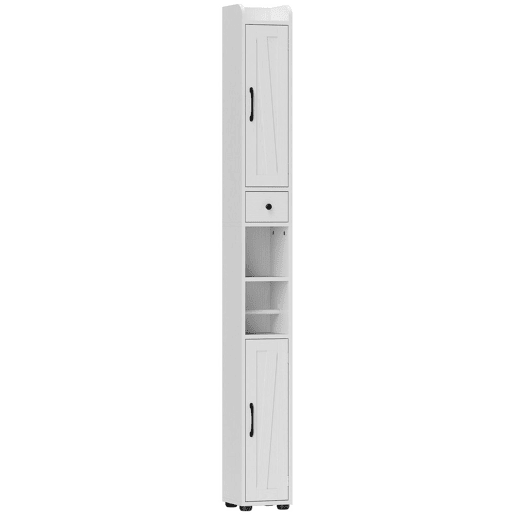 HOMCOM Coluna Casa de Banho Móvel Casa de Banho com 2 Portas gaveta Compartimento Aberto Prateleiras Ajustáveis e Suporte para Papel Higiênico Armário Casa de Banho Rústico 20x20x185 cm Branco