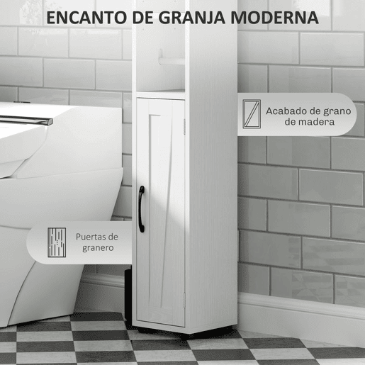 HOMCOM Coluna Casa de Banho Móvel Casa de Banho com 2 Portas gaveta Compartimento Aberto Prateleiras Ajustáveis e Suporte para Papel Higiênico Armário Casa de Banho Rústico 20x20x185 cm Branco