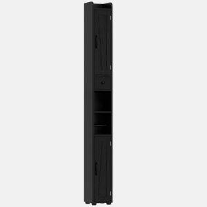 HOMCOM Coluna Casa de Banho Móvel Casa de Banho com 2 Portas gaveta Compartimento Aberto Prateleiras Ajustáveis e Suporte para Papel Higiênico Armário Casa de Banho Rústico 20x20x185 cm Preto