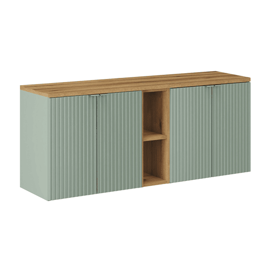 Móvel de lavatório 140cm 4 portas 2 nichos Verde Jade e Madeira