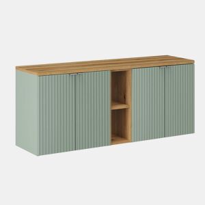 Móvel de lavatório 140cm 4 portas 2 nichos Verde Jade e Madeira