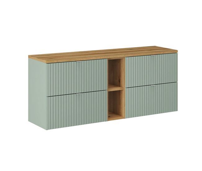 Mueble bajo lavabo 140cm 4 cajones 2 compartimientos jade verde y madera