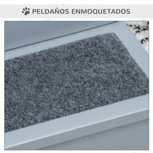 PawHut Escada para Animais de Estimação com 3 Degraus Espaço de Armazenamento e Tapete Antiderrapante Portátil Carga Máxima 30 kg 40,5x44,5x38 cm Cinza