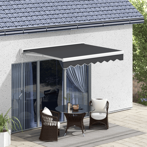 Outsunny Toldo Retrátil Elétrico ou Manual 250x200 cm Toldo Portátil para Varanda com Controlo Remoto Manivela Manual e Estrutura de Alumínio para Janela Porta Terraço Pátio Cinzento Escuro