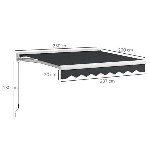 Outsunny Toldo Retrátil Elétrico ou Manual 250x200 cm Toldo Portátil para Varanda com Controlo Remoto Manivela Manual e Estrutura de Alumínio para Janela Porta Terraço Pátio Cinzento Escuro