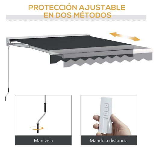 Outsunny Toldo Retrátil Elétrico ou Manual 250x200 cm Toldo Portátil para Varanda com Controlo Remoto Manivela Manual e Estrutura de Alumínio para Janela Porta Terraço Pátio Cinzento Escuro