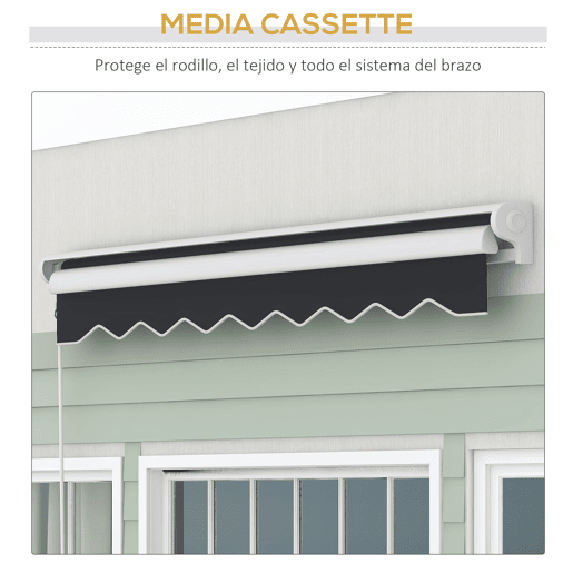 Outsunny Toldo Retrátil Elétrico ou Manual 250x200 cm Toldo Portátil para Varanda com Controlo Remoto Manivela Manual e Estrutura de Alumínio para Janela Porta Terraço Pátio Cinzento Escuro