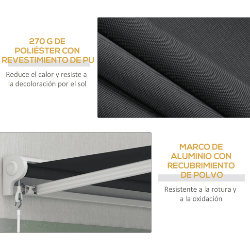 Outsunny Toldo Retrátil Elétrico ou Manual 250x200 cm Toldo Portátil para Varanda com Controlo Remoto Manivela Manual e Estrutura de Alumínio para Janela Porta Terraço Pátio Cinzento Escuro