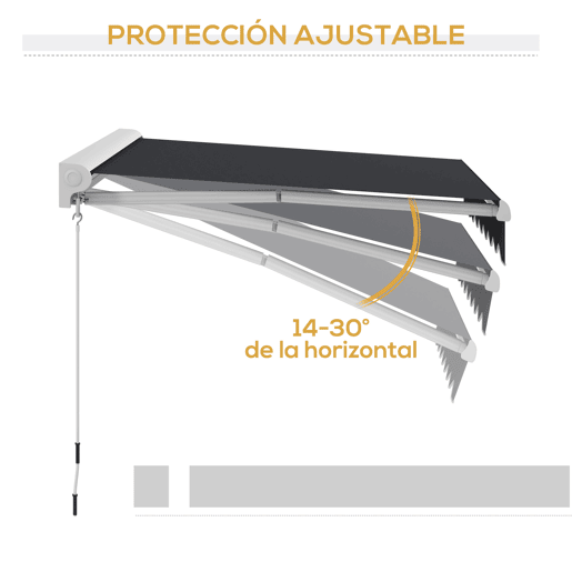 Outsunny Toldo Retrátil Elétrico ou Manual 250x200 cm Toldo Portátil para Varanda com Controlo Remoto Manivela Manual e Estrutura de Alumínio para Janela Porta Terraço Pátio Cinzento Escuro