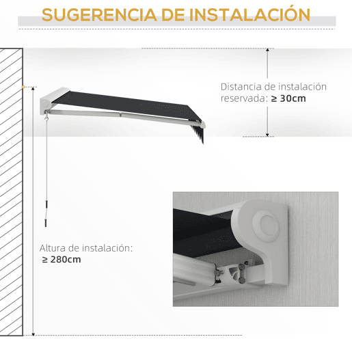 Outsunny Toldo Retrátil Elétrico ou Manual 250x200 cm Toldo Portátil para Varanda com Controlo Remoto Manivela Manual e Estrutura de Alumínio para Janela Porta Terraço Pátio Cinzento Escuro