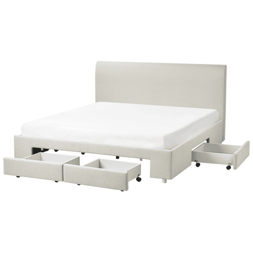 Cama com gavetas de arrumação Tecido SOUTRIN 180 x 200 cm Creme