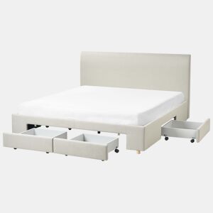 Cama com gavetas de arrumação Tecido SOUTRIN 180 x 200 cm Creme