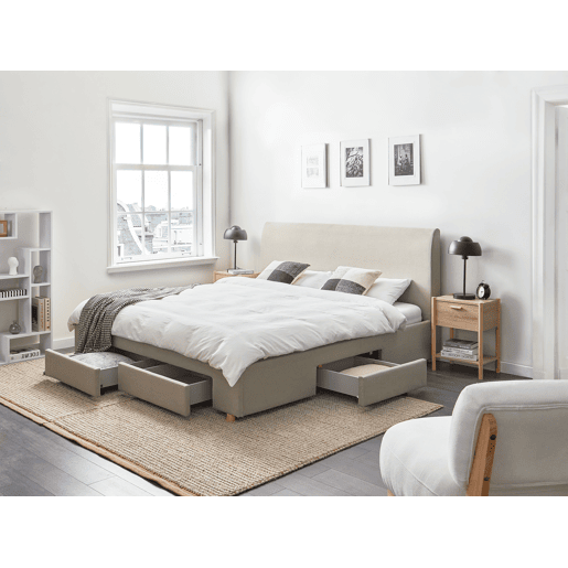 Cama com gavetas de arrumação Tecido SOUTRIN 180 x 200 cm Creme