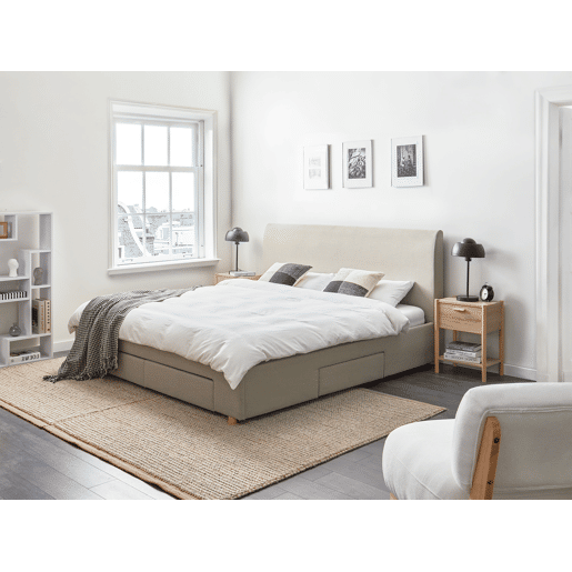 Cama com gavetas de arrumação Tecido SOUTRIN 180 x 200 cm Creme