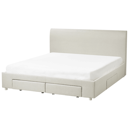 Cama com gavetas de arrumação Tecido SOUTRIN 180 x 200 cm Creme