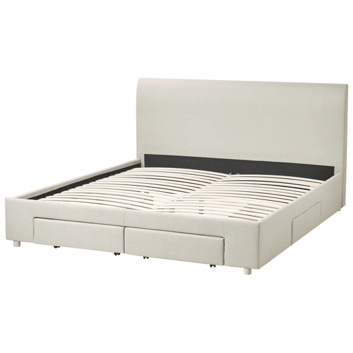 Cama com gavetas de arrumação Tecido SOUTRIN 180 x 200 cm Creme