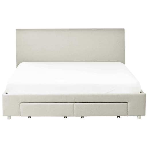 Cama com gavetas de arrumação Tecido SOUTRIN 180 x 200 cm Creme