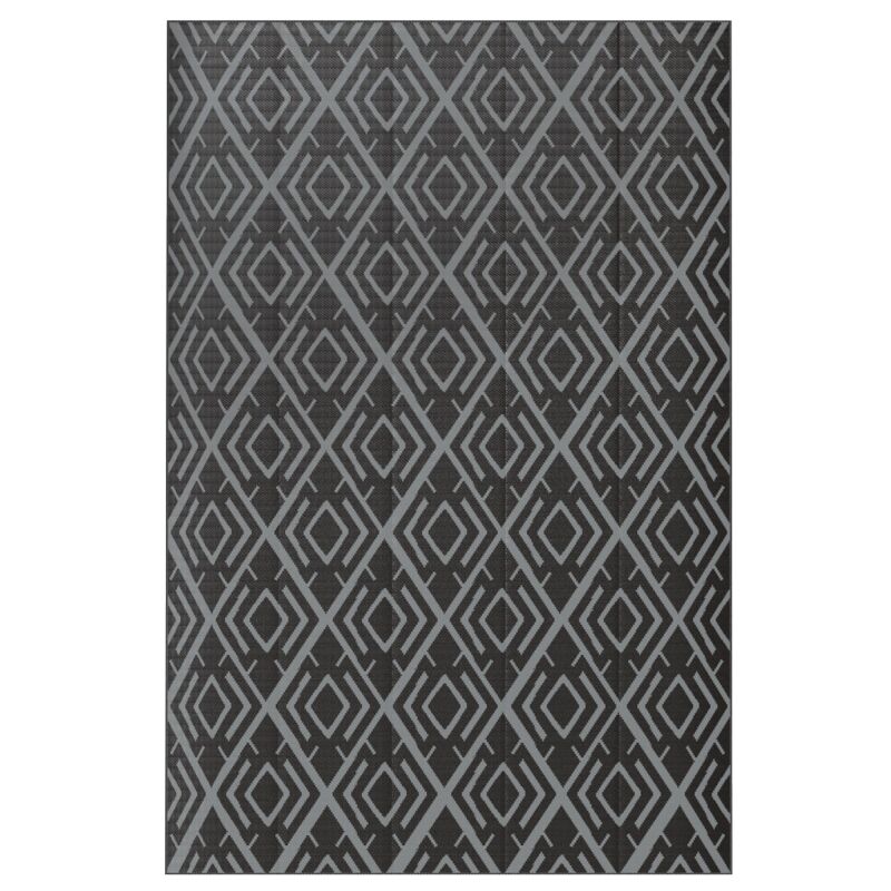 Outsunny alfombra de exterior 182x274 cm alfombra reversible con patrón geométrico de rombos impermeable bolsa de transporte para terraza balcón patio camping playa negro