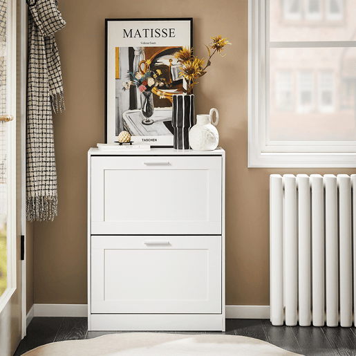 SoBuy Sapateira com 2 abas, organizador de sapatos para armário de entrada, 60 x 25 x 80 cm, branco FSR137-W