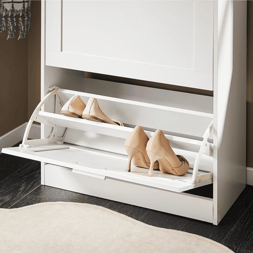 SoBuy Sapateira com 2 abas, organizador de sapatos para armário de entrada, 60 x 25 x 80 cm, branco FSR137-W