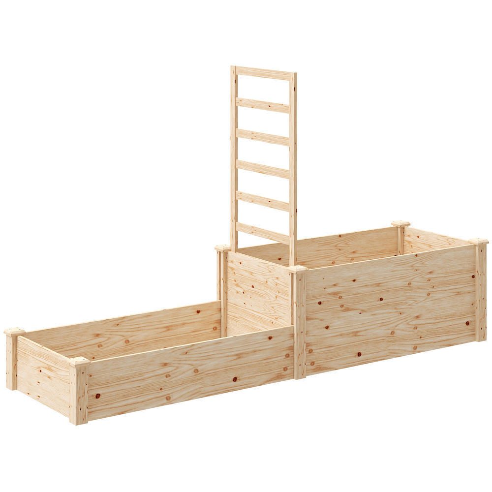 Outsunny jardinera exterior grande de madera jardinera elevada con celosía para plantas trepadoras y 2 cajas de cultivo para jardín patio terraza 222x63x132 cm natural