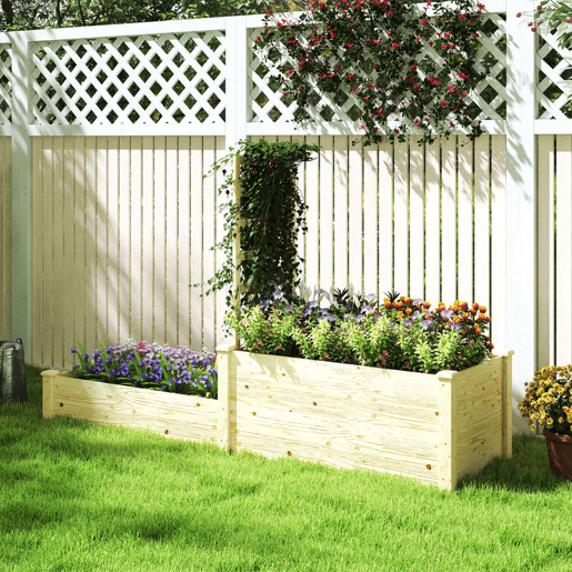 Outsunny Floreira Exterior Grande de Madeira Floreira Elevada com Treliça para Plantas Trepadoras e 2 Caixas de Cultivo para Jardim Pátio Terraço 222x63x132 cm Madeira
