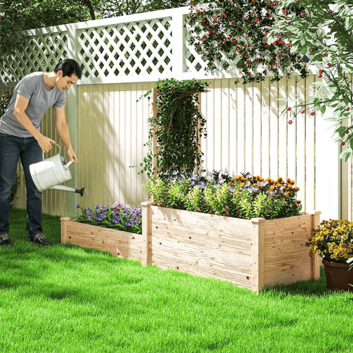Outsunny Floreira Exterior Grande de Madeira Floreira Elevada com Treliça para Plantas Trepadoras e 2 Caixas de Cultivo para Jardim Pátio Terraço 222x63x132 cm Madeira