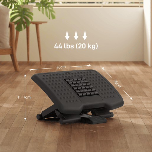 HOMCOM Apoio para os Pés de Escritório com Altura e Ângulo Ajustáveis Apoio para os Pés com Superfície de Massagem e Almofadas Antiderrapantes para Estúdio Escritório Casa Preto