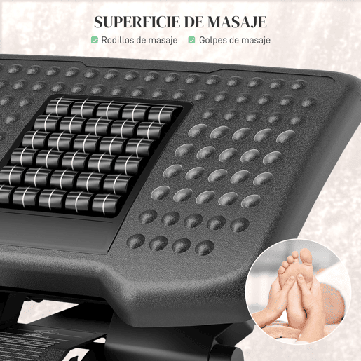 HOMCOM Apoio para os Pés de Escritório com Altura e Ângulo Ajustáveis Apoio para os Pés com Superfície de Massagem e Almofadas Antiderrapantes para Estúdio Escritório Casa Preto
