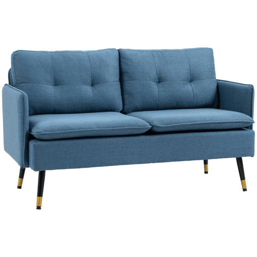HOMCOM Sofá de 2 Lugares Estofado em Linho Sofá de Sala 139 cm com Almofadas Apoios de Braço e Pés de Aço para Quarto Escritório Carga 240 kg Azul