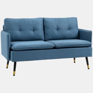 HOMCOM Sofá de 2 Lugares Estofado em Linho Sofá de Sala 139 cm com Almofadas Apoios de Braço e Pés de Aço para Quarto Escritório Carga 240 kg Azul
