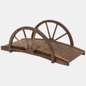 Outsunny Ponte de Madeira para Jardim Ponte Decorativa com Capacidade Máxima de 150 kg com Corrimão em Forma de Meia Roda 100x50x37 cm Marrom