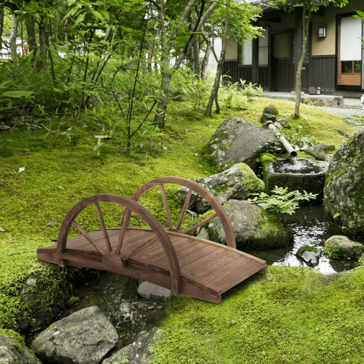 Outsunny Ponte de Madeira para Jardim Ponte Decorativa com Capacidade Máxima de 150 kg com Corrimão em Forma de Meia Roda 100x50x37 cm Marrom