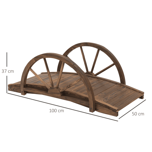 Outsunny Ponte de Madeira para Jardim Ponte Decorativa com Capacidade Máxima de 150 kg com Corrimão em Forma de Meia Roda 100x50x37 cm Marrom