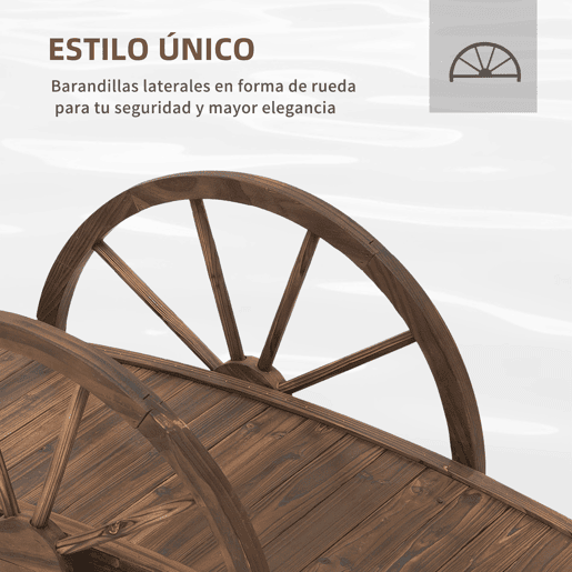 Outsunny Ponte de Madeira para Jardim Ponte Decorativa com Capacidade Máxima de 150 kg com Corrimão em Forma de Meia Roda 100x50x37 cm Marrom