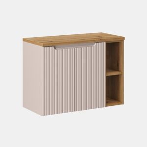 Móvel de lavatório 80cm 2 portas 2 nichos Riva Caxemira e Madeira