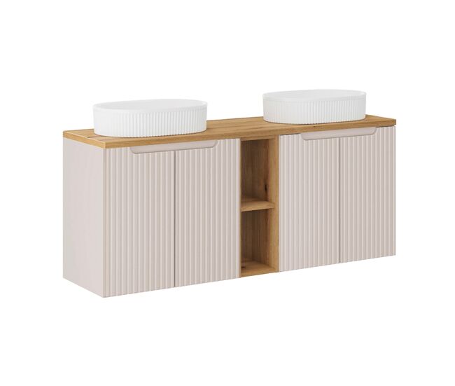 Mueble lavabo doble 140cm 4 puertas 2 compartimientos riva cachemira y madera