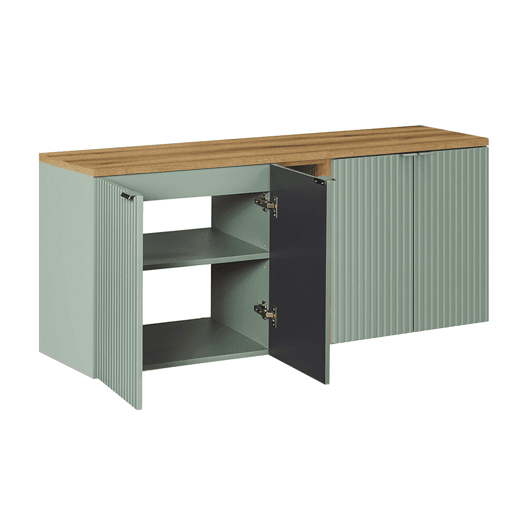 Móvel de lavatório duplo 140cm 4 portas 2 nichos e 3 armários de parede Verde Jade e Madeira